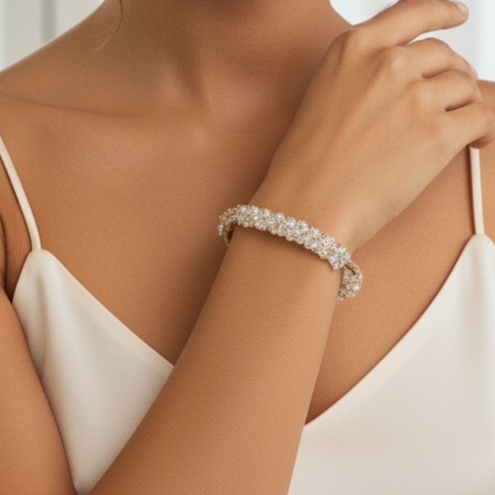 Pearl & Shimmer Beaded Gold Tone Bracelet